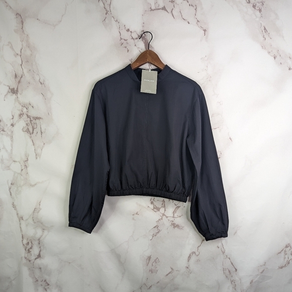 Everlane Blouse Women Black Crop The Mock Neck Bubble Top Cotton Long Balloon - Picture 3 of 15